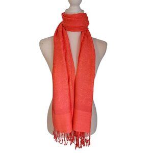 Pashmina‎ Scarf Shawl Wrap 70% Pashmina 30% Silk Melon Color Fringe NWOT